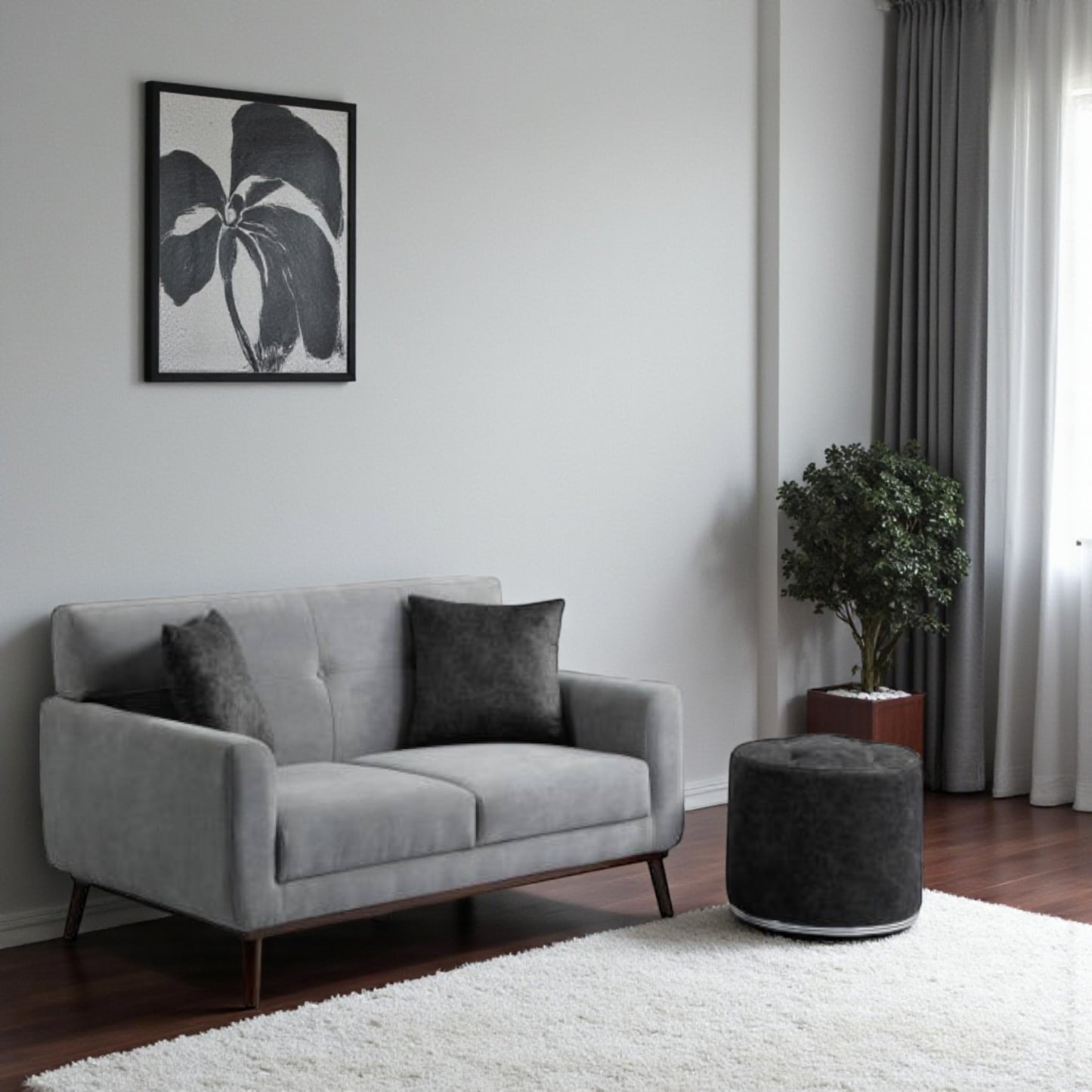 Two Seater Grey and Black Sofa