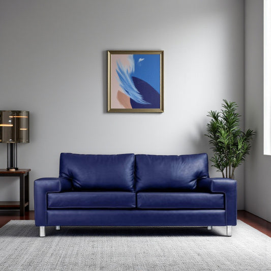 Two Seater Navy Blue Faux Leather Sofa